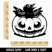 Little Raven Crow in Jack-O'-Lantern Pumpkin Halloween Self-Inking Rubber Stamp Ink Stamper