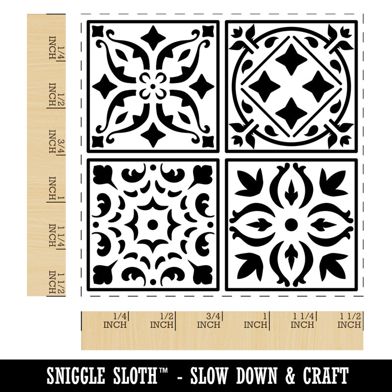 Mediterranean Mosaic Floral Tiles Pattern Self-Inking Rubber Stamp Ink Stamper