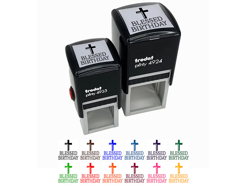 Blessed Birthday with Cross Self-Inking Rubber Stamp Ink Stamper