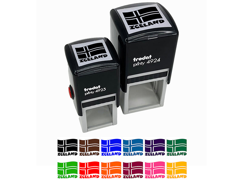 Iceland with Waving Flag Cute Self-Inking Rubber Stamp Ink Stamper