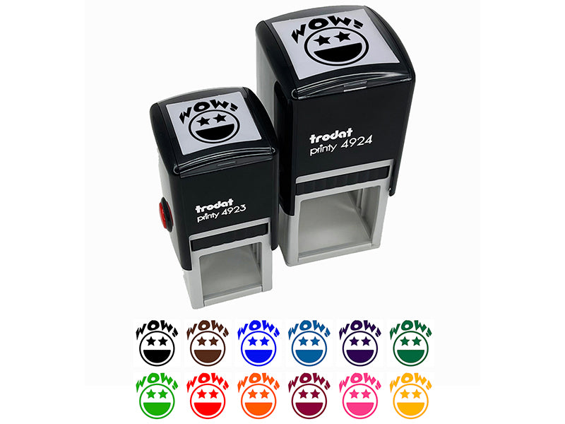 Wow with Happy Face Star Eyes Teacher Motivation Self-Inking Rubber Stamp Ink Stamper