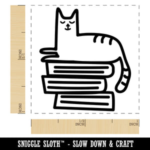 Cat and Books Reading Doodle Self-Inking Rubber Stamp Ink Stamper