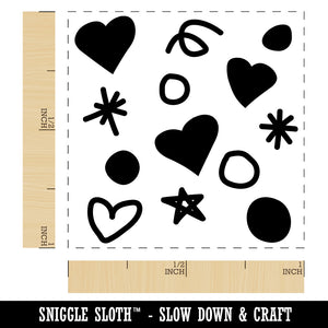 Hearts Dots Squiggles Celebration Background Self-Inking Rubber Stamp Ink Stamper