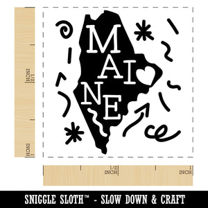 Maine State with Text Swirls Self-Inking Rubber Stamp Ink Stamper