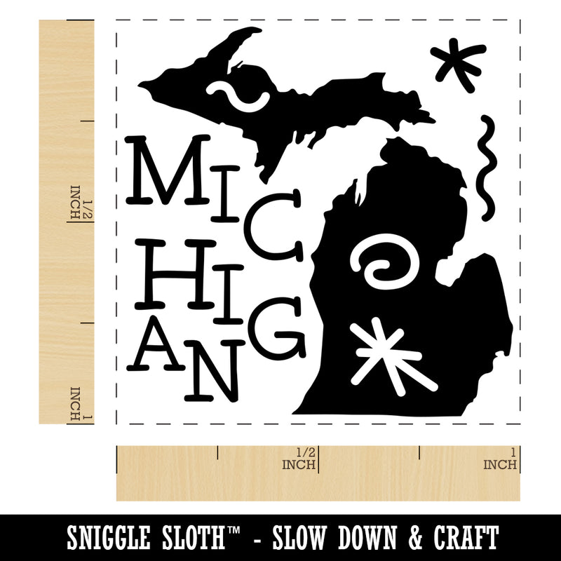 Michigan State with Text Swirls Self-Inking Rubber Stamp Ink Stamper