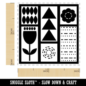 Mod Design Flowers Triangles Leaves Self-Inking Rubber Stamp Ink Stamper