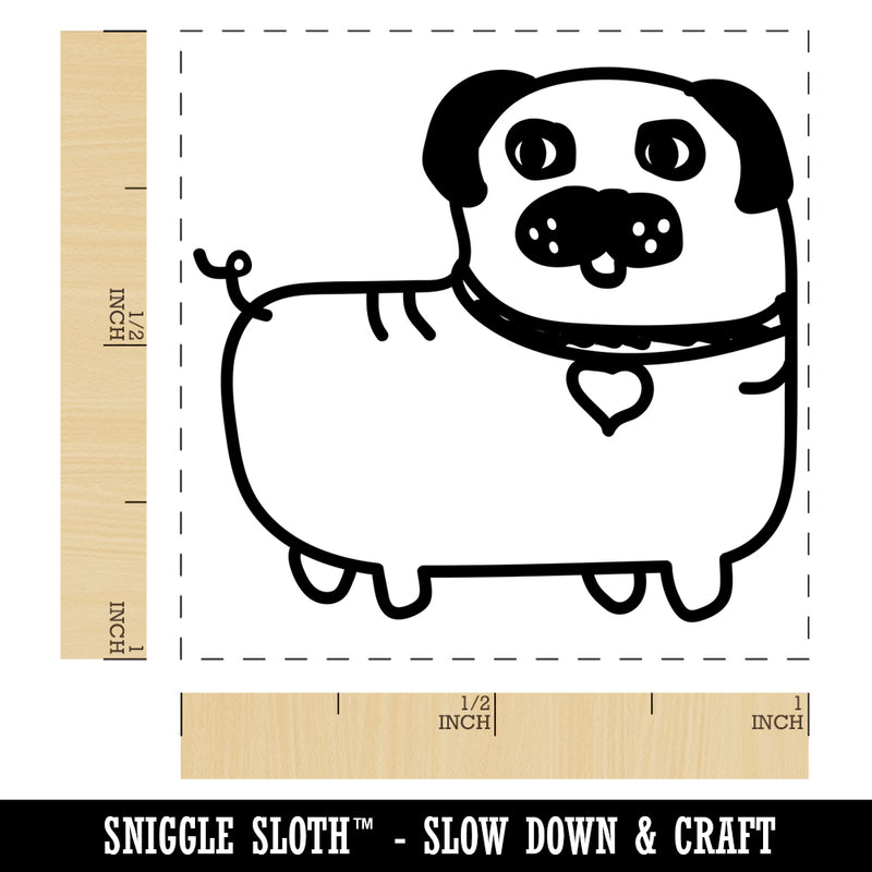 Pug Heart Collar Cute Doodle Self-Inking Rubber Stamp Ink Stamper