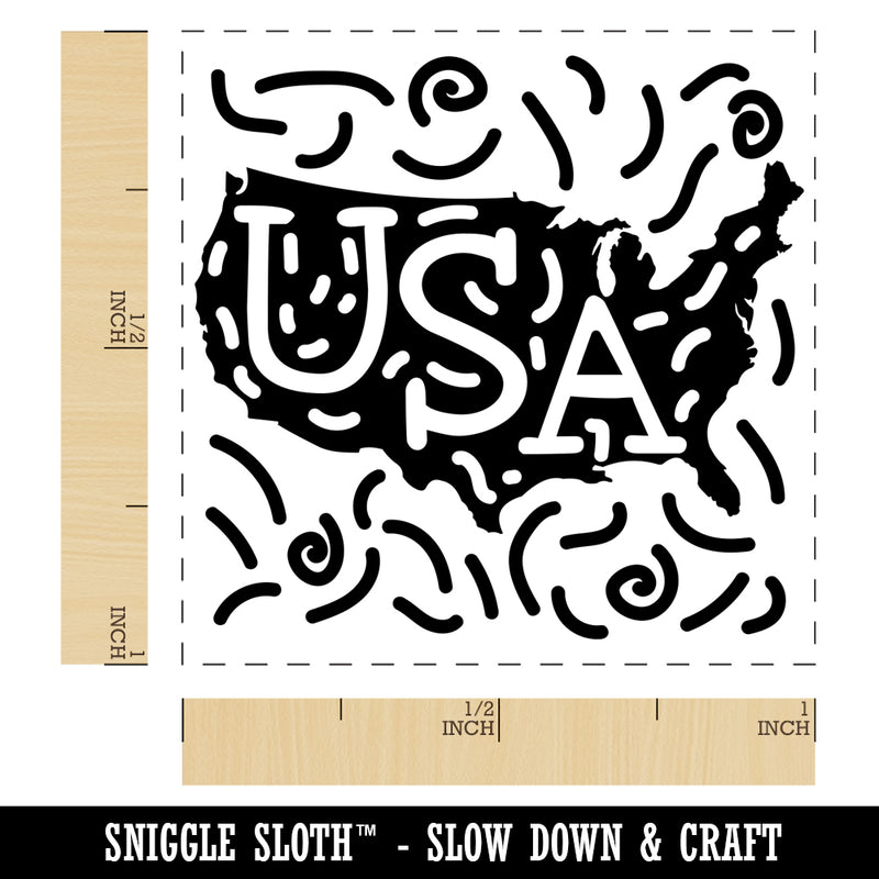 USA United States America Country with Text Swirls Self-Inking Rubber Stamp Ink Stamper