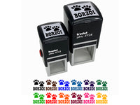 Borzoi Dog Paw Prints Fun Text Self-Inking Rubber Stamp Ink Stamper