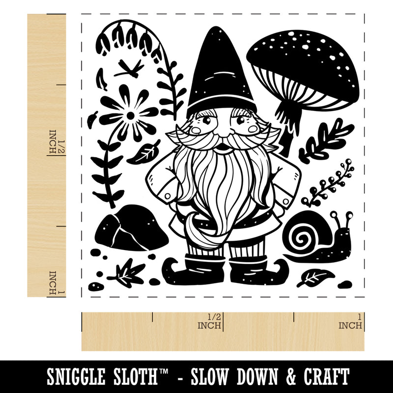 Garden Gnome with Background Self-Inking Rubber Stamp Ink Stamper