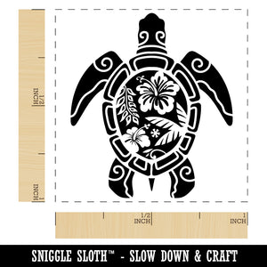 Tribal Hibiscus Sea Turtle Self-Inking Rubber Stamp Ink Stamper