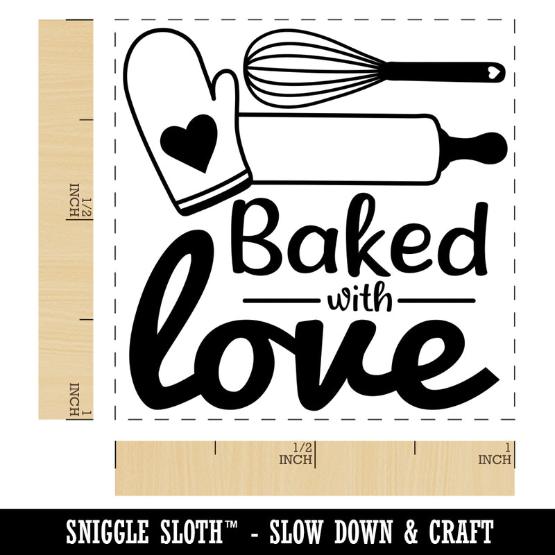 Baked With Love Whisk Rolling Pin Self-Inking Rubber Stamp Ink Stamper