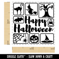 Happy Halloween Icons Bat Cat Hat Spider Self-Inking Rubber Stamp Ink Stamper