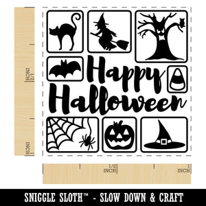 Happy Halloween Icons Bat Cat Hat Spider Self-Inking Rubber Stamp Ink Stamper