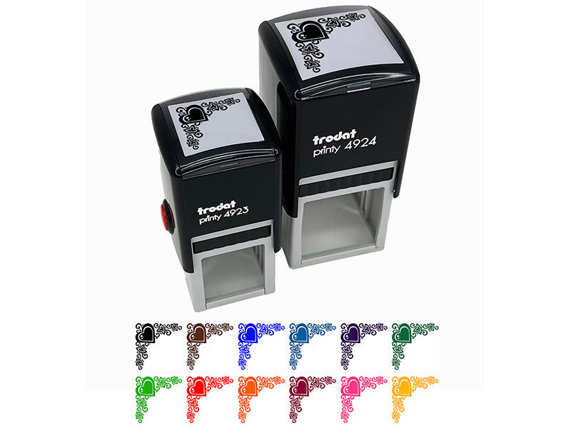 Heart Love Floral Corner Self-Inking Rubber Stamp Ink Stamper