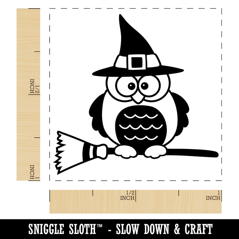 Owl with Witch Hat on Broom Halloween Self-Inking Rubber Stamp Ink Stamper