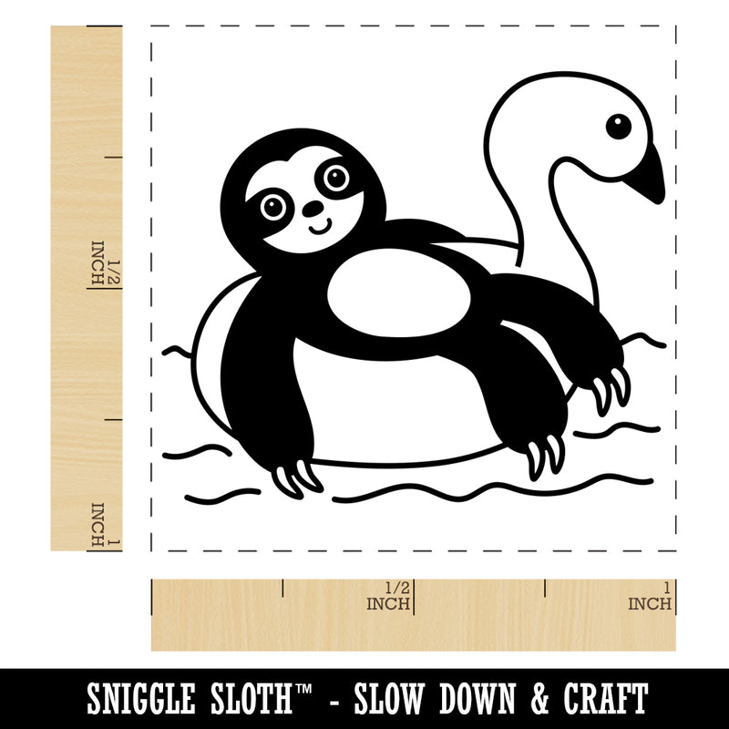 Sloth on Swan Pool Floaty Self-Inking Rubber Stamp Ink Stamper