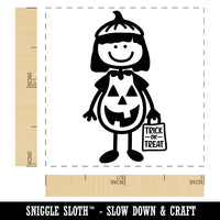 Stick Figure Girl Halloween Pumpkin Self-Inking Rubber Stamp Ink Stamper