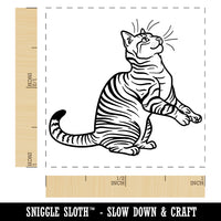 Playful Tabby Cat Domestic Shorthair Self-Inking Rubber Stamp Ink Stamper