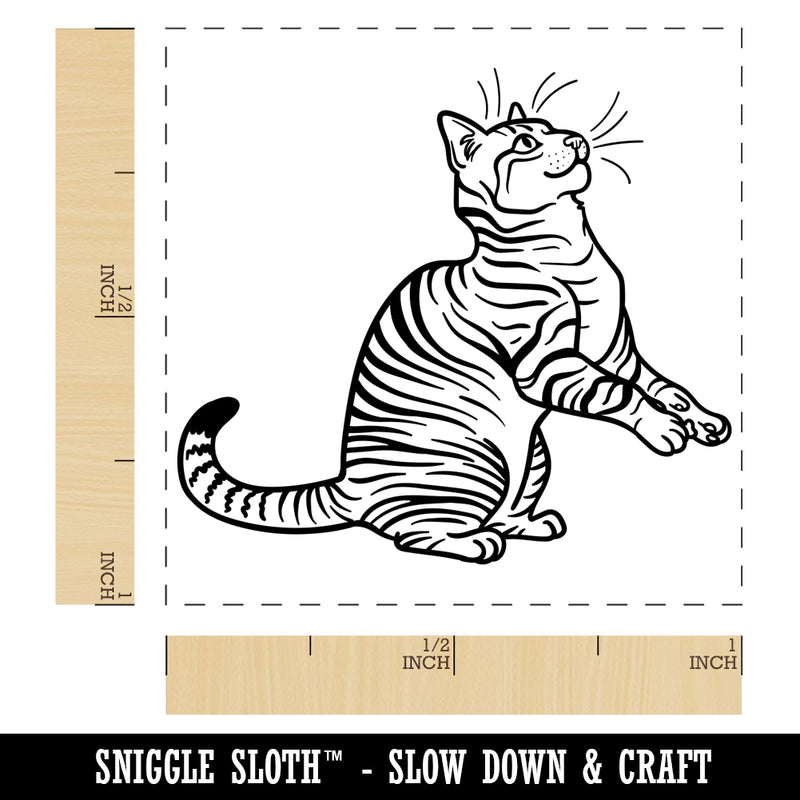 Playful Tabby Cat Domestic Shorthair Self-Inking Rubber Stamp Ink Stamper