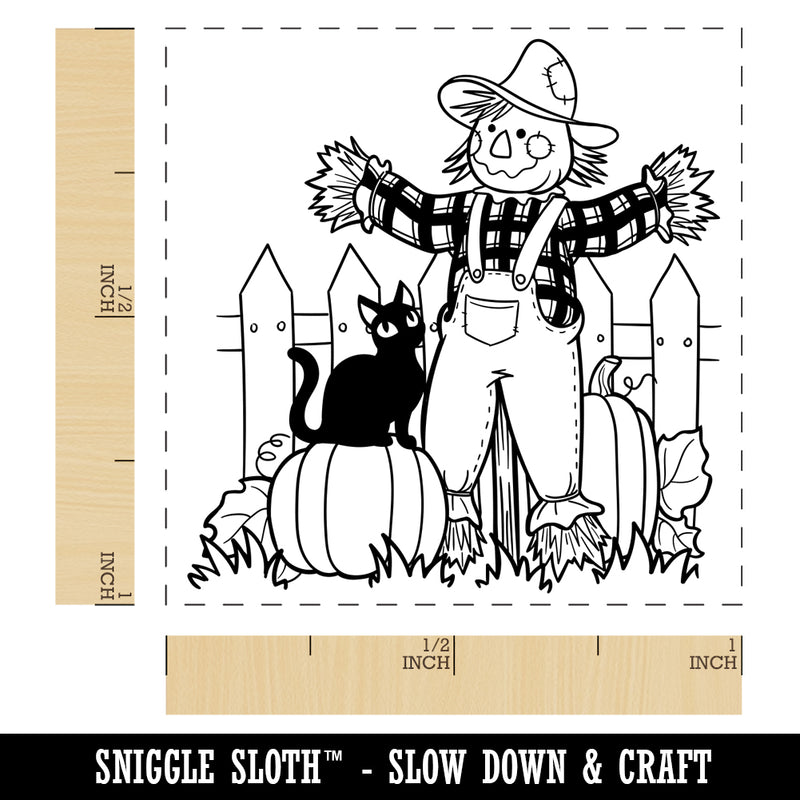 Scarecrow with Black Cat Harvest Pumpkins Self-Inking Rubber Stamp Ink Stamper