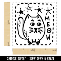 Mopey Cat Meow and Stars Self-Inking Rubber Stamp Ink Stamper