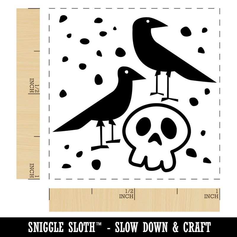 Two Ravens and Skull Halloween Doodle Self-Inking Rubber Stamp Ink Stamper