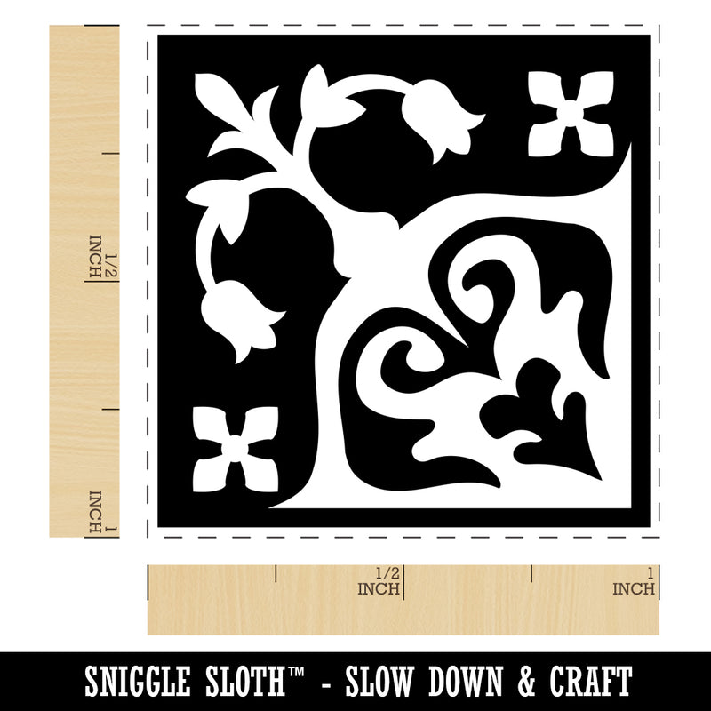 Arabesque Floral Corner Pattern Tile Self-Inking Rubber Stamp Ink Stamper