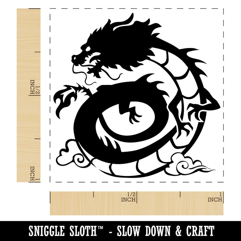 Asian Dragon Floating in Clouds Self-Inking Rubber Stamp Ink Stamper