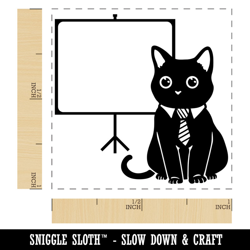 Business Cat with Blank Presentation Board Self-Inking Rubber Stamp Ink Stamper