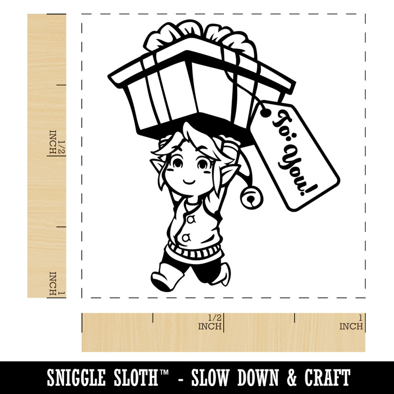 Christmas Elf with a Gift for You Self-Inking Rubber Stamp Ink Stamper