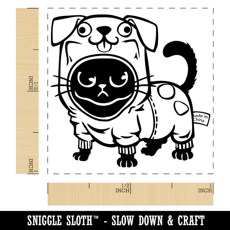 Cute Grouchy Cat in Dog Costume Halloween Self-Inking Rubber Stamp Ink Stamper