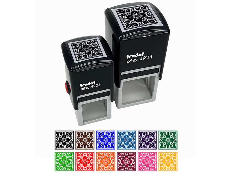 Flower and Leaves Floral Pattern Tile  Self-Inking Rubber Stamp Ink Stamper