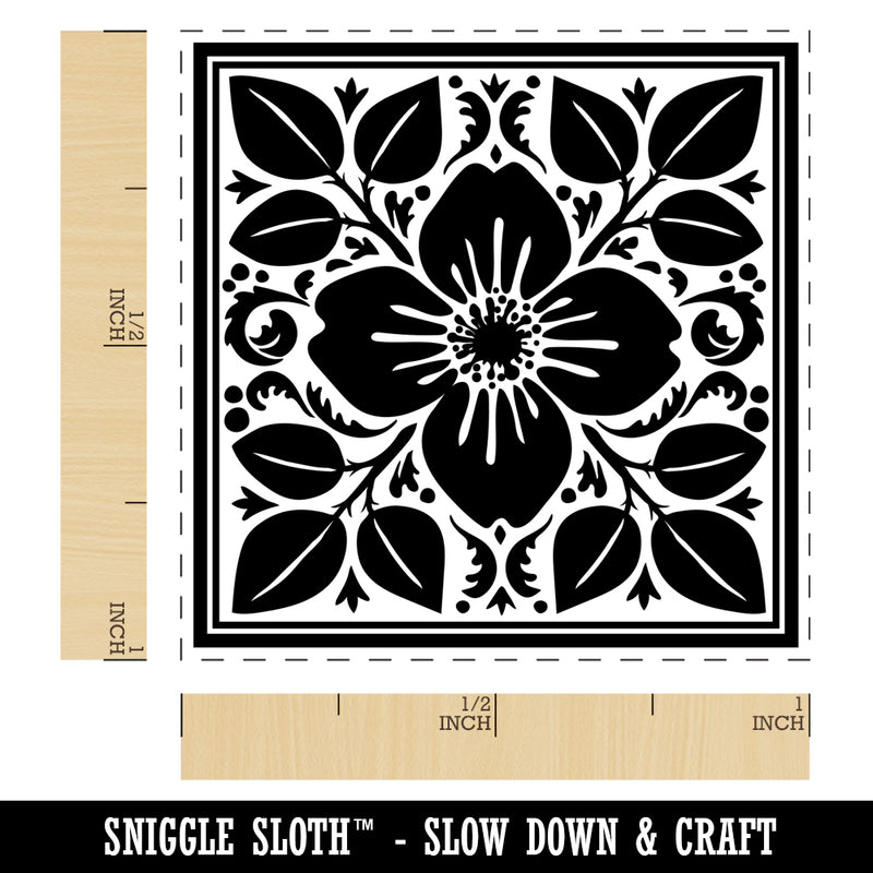 Flower and Leaves Floral Pattern Tile  Self-Inking Rubber Stamp Ink Stamper