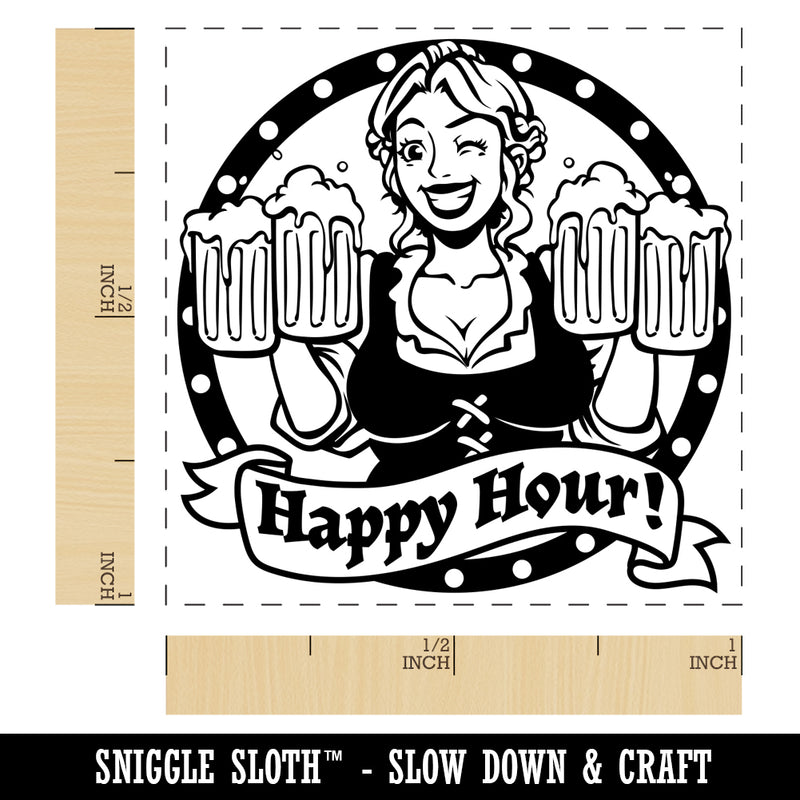 Happy Hour Beer Maiden German Oktoberfest Self-Inking Rubber Stamp Ink Stamper