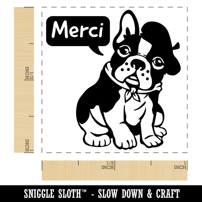 Merci Thank You French Bulldog With Beret and Bandana Self-Inking Rubber Stamp Ink Stamper