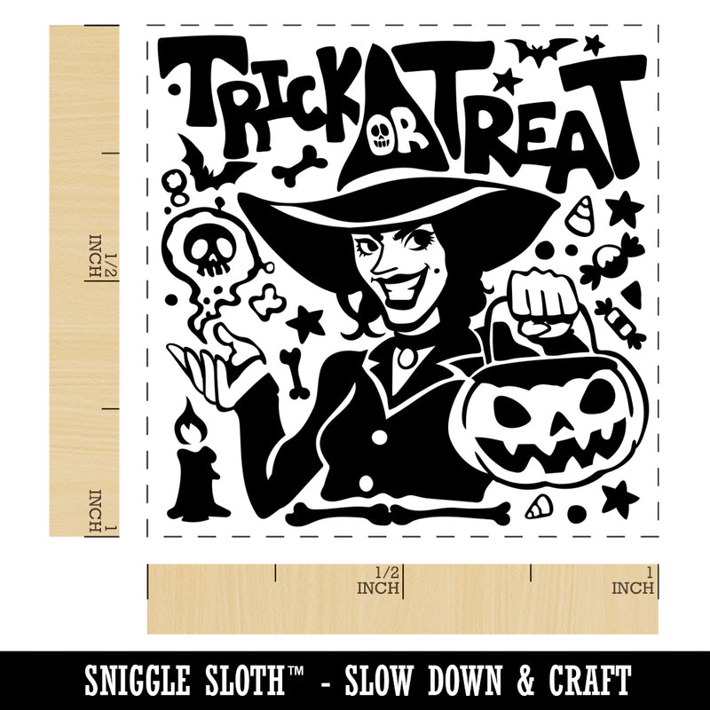 Trick or Treat Halloween Witch Self-Inking Rubber Stamp Ink Stamper