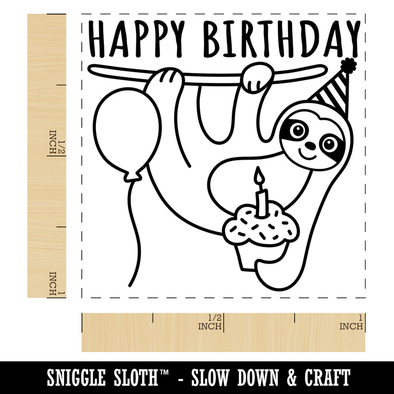 Happy Birthday Sloth with Cupcake Self-Inking Rubber Stamp Ink Stamper