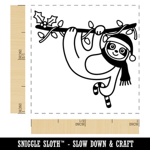 Christmas Hanging Sloth with Candy Cane Self-Inking Rubber Stamp Ink Stamper