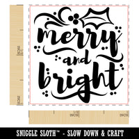 Merry and Bright Christmas with Holly Self-Inking Rubber Stamp Ink Stamper