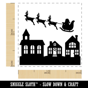 Santa in Sleigh Over Town Christmas Eve Self-Inking Rubber Stamp Ink Stamper