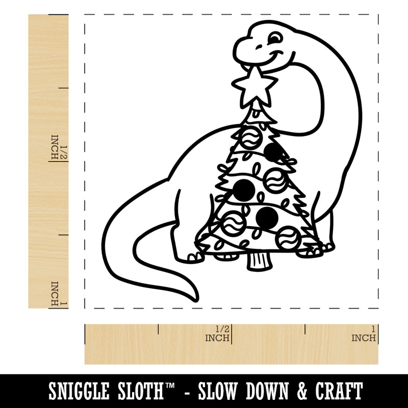 Brontosaurus Putting Star on Christmas Tree Dinosaur Self-Inking Rubber Stamp Ink Stamper