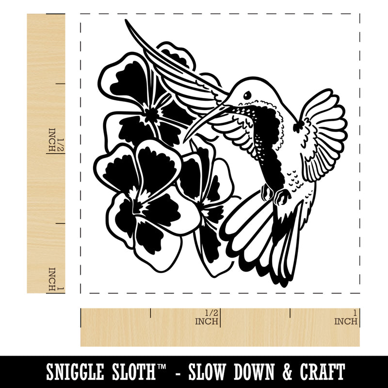 Hummingbird Hovering Over Flowers Self-Inking Rubber Stamp Ink Stamper