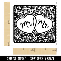 Mr & Mr Intertwined Hearts with Flower Background Wedding Self-Inking Rubber Stamp Ink Stamper