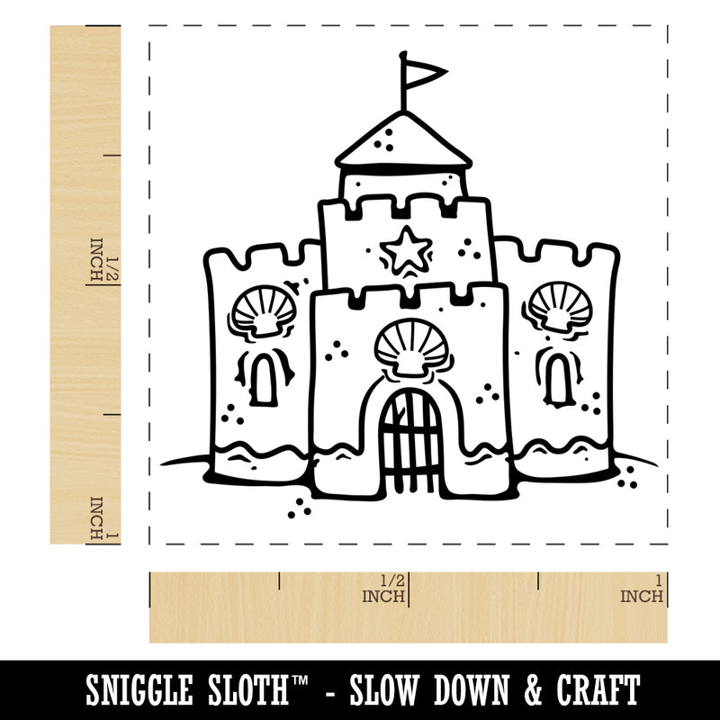 Beach Sand Castle with Seashells and Starfish Self-Inking Rubber Stamp Ink Stamper