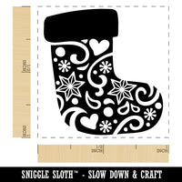 Christmas Holiday Stocking with Stars and Snowflakes Self-Inking Rubber Stamp Ink Stamper