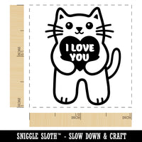 Cat Holding I Love You Heart Anniversary Valentine's Day Self-Inking Rubber Stamp Ink Stamper