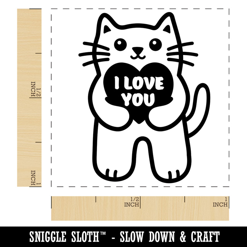 Cat Holding I Love You Heart Anniversary Valentine's Day Self-Inking Rubber Stamp Ink Stamper