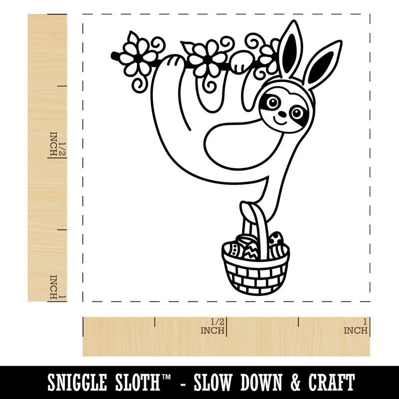 Easter Sloth with Bunny Ears and Basket Self-Inking Rubber Stamp Ink Stamper