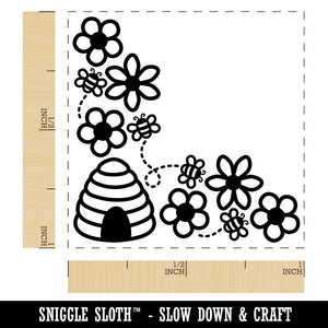Flowers and Bees Corner Self-Inking Rubber Stamp Ink Stamper